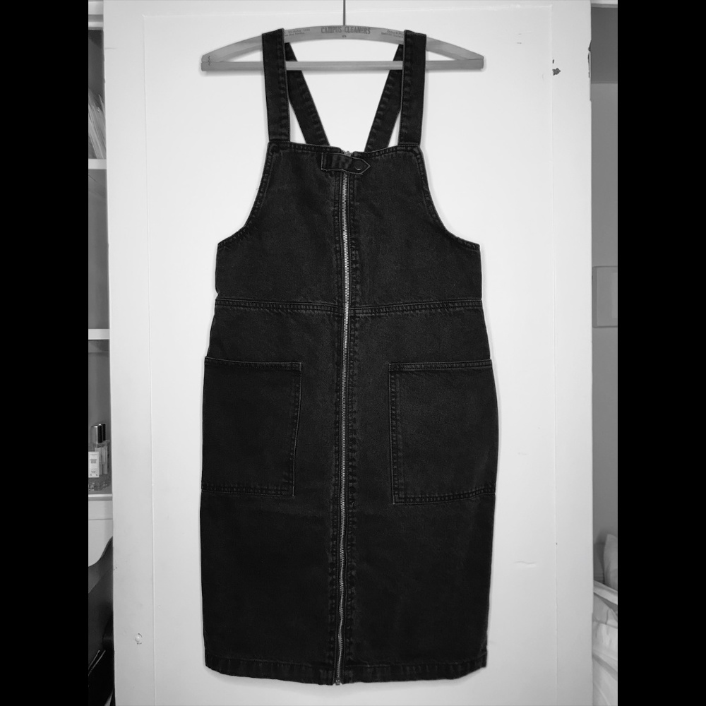 BLACK DENIM ZIPPER OVERALL DRESS